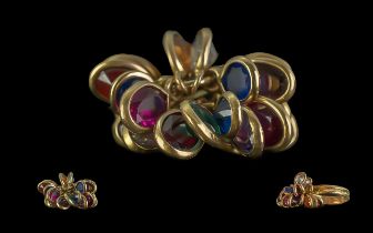 Ladies 18ct Gold Novelty Multi-Gem Set Ring. Marked to Interior of Shank. Set with Sapphires,