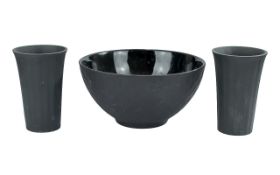 Wedgwood 'Night & Day' bowl and two beakers. Bowl diameter 7.5'', beakers 5'' high.
