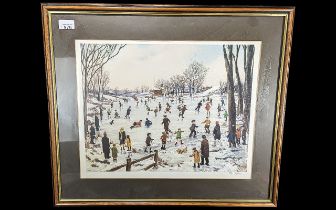 A Tom Dodson Signed Print, signed in pencil lower right. framed and mounted behind glass.