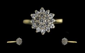 Ladies 18ct Gold Diamond Set Cluster Ring. Full Hallmark to Interior of Shank. The Diamonds of
