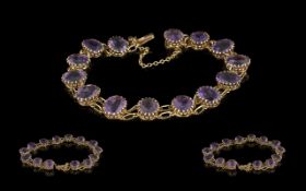 Early 20th Century Ladies Pleasing Quality 9ct Gold Amethyst Set Bracelet, Excellent Design /