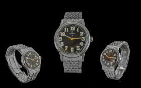 Omega - Seamaster Manual Wind Gents Steel Wrist Watch with Military Style Black Dial, Beads of Rice,