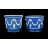 Wedgwood Blue Jasper Ware Pair of Fine Quality Victorian Period Matched Large Jardinieres