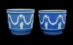Wedgwood Blue Jasper Ware Pair of Fine Quality Victorian Period Matched Large Jardinieres
