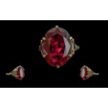 Antique Period Ladies 9ct Gold Pleasing Large Ruby Coloured Single Stone Statement Ring, Excellent