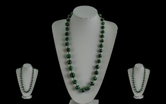 A Fine Malachite Beaded Necklace ( Heavy ) Weight 180.6 grams. Length 26 Inches - 65 cms.