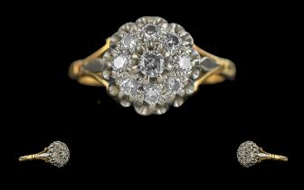 Ladies 18ct Gold Diamond Set Cluster Ring, flower head setting, marked 18ct to shank, the diamonds