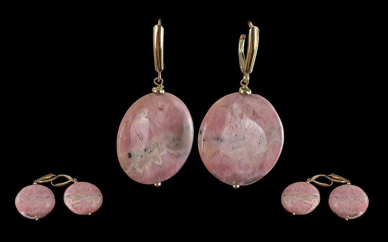 Ladies Pair of 14ct Gold Pink Rhodochros