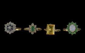 Four 9ct Gold Dress Rings, set with colo