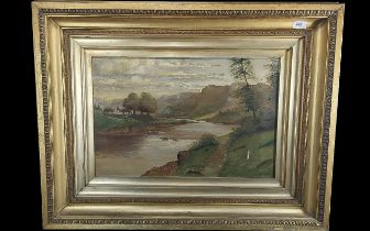19th Century Oil Painting on Canvas, riv