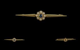 15ct Sapphire & Pearl Bar Brooch, weight