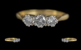 Ladies - 18ct Gold Pleasing Quality 3 Stone Diamond Ring. Full Hallmark to Interior of Shank. The