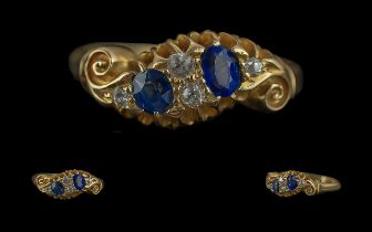 Edwardian Period 1902 - 1910 Ladies 18ct Gold Sapphire and Diamond Set Ring. Full Hallmark to