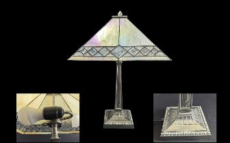 Table Lamp with Cadiz shell shade and diamond decoration, raised on column base, overall height