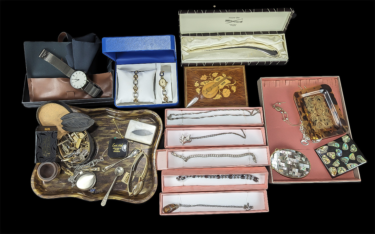 A Box of Mixed Collectables to include cufflinks, pin trays, Rotary Wrist Watch and bracelet set,