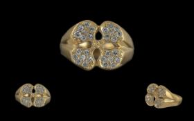 Ladies Attractive Hand Made 18ct Gold Clover Design Diamond Set Dress Ring, full hallmark to