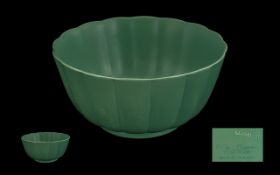 Wedgwood Keith Murray Signed Fluted Large Bowl. c.1930's. Green Colour way. Signed Keith Murray