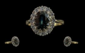 Ladies 18ct Gold Sapphire and Diamond Set Cluster Ring of Pleasing Form. Full Hallmark to Interior