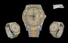 Rolex 18ct Gold and Steel Gents Oyster Perpetual Datejust Chronometer Wrist Watch, date 1988, with