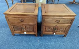 Pair of Mid-Century Chinese Hardwood Bedside Cabinets, raised on four legs, one long drawer above