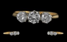 18ct Gold - Pleasing 3 Stone Diamond Set Ring. Marked 18ct to Interior of Shank. The 3 Faceted Round
