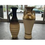 Two Large Decorative Vases, comprising a 28'' high cream Spanish style vase, with two handles, and a