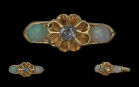 Antique Period Attractive 18ct Gold Diamond and Opal Set Ring. Marked 18ct to Interior of Shank. The
