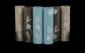 Wedgwood Fine Vintage Collection of Jasper Ware Cylindrical Shaped Vases. Consists of 3 Pairs of