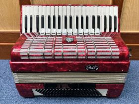 Bell Piano Accordion, in fully fitted box, case in red marble effect.