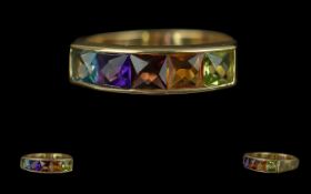 Ladies Pleasing 14ct Gold Multi Gem Channel Set Ring, marked 585 - 14ct to interior of shank, set