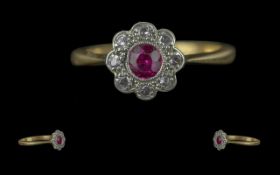 Edwardian Period 1902 - 1910 18ct Gold Pleasing and Petite Diamond and Ruby Set Ring. Marked 18ct