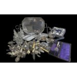 Box of Assorted Silver Plated Ware, including trays, condiment set, jugs, christening set, boxed and