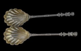 Edwardian Period 1902 - 1910 Fine Quality Pair of Sterling Silver Preserve Spoon with Figural Stems,