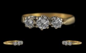 Ladies - Pleasing 18ct Gold 3 Stone Diamond Set Ring. Full Hallmark to Interior of Shank. The 3