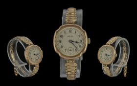 Rolex - Ladies Gold Medal Mechanical 15 Rubies 9ct Gold Bracelet Watch, hallmarked London 1908, dial