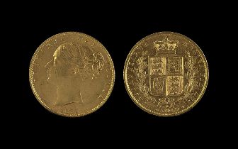 Queen Victoria 22ct Gold Young Head Shield Back Full Sovereign, date 1871. Die ~No. 28. Surface