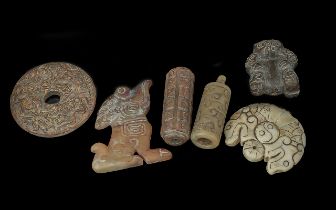 Collection of Oriental Sandstone Carved Figures, six in total, including a bear, a mythical