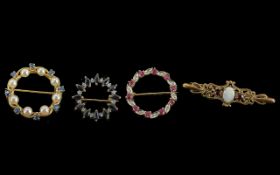 A Small Collection of Antique Period Brooches ( 4 ) In Total. Set with Diamonds, Rubies,