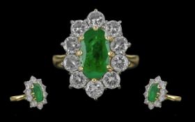Ladies Excellent Quality Stunning 18ct Gold Emerald and Diamond Set Ring. Full Hallmark to