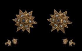Victorian Period 1837 - 1901 Pleasing Pair of Ladies 15ct Gold 'Starburst' Seed Pearl and Diamond