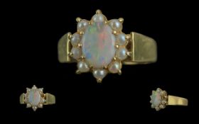 Antique Period Ladies 18ct Gold Opal and Pearl Set Ring. Full Hallmark to Interior of Shank.