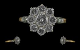 Ladies 18ct Gold Pleasing Quality Diamond Set Cluster Ring, Flower head Design. Marked 18ct to