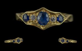 Antique Period Ladies 18ct Yellow Gold Petite Sapphire and Diamond Set Ring, of pleasing form, circa