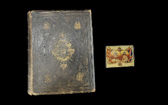 Large 19th Century Brown's Family Bible, illustrated in colour. Together with George V Rowntree tin,