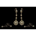 Victorian Period Attractive Pair of 15ct Gold Seed Pearl Drop Earrings of pleasing proportions,