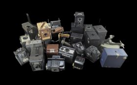 Collection of Cameras to include a Hawkeye Box, Baby Hawkeye, Ensign, Coronet, Kodak Brownie Flash