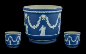 Wedgwood Late 19th Century Blue Jasper ware Large Jardiniere. The Body Decorated with Applied