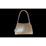 Gucci Vintage Small Tan Leather Handbag, made in Italy, twin handled, inner pocket, impressed