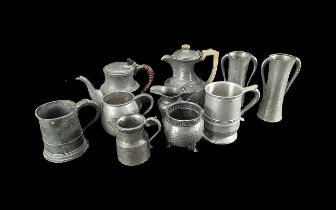 Box of Assorted Pewter Items, comprising tea pots, tankards, vases, jugs, etc. Ten in total.