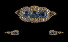 Antique Period - Pleasing and Excellent Quality Ladies 18ct Gold Blue Sapphire and Diamond Set Ring.